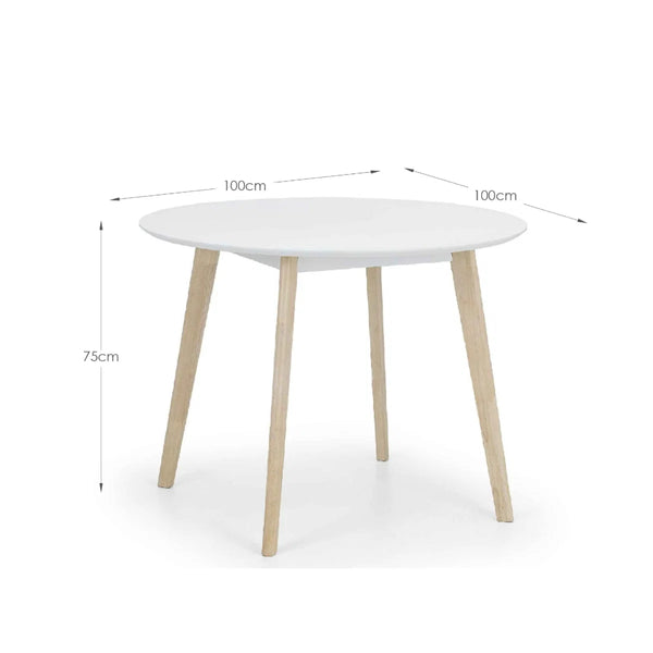 Julian Bowen Casa Round Dining Table with White Lacquer Top & Limed Oak Effect Legs – 100cm