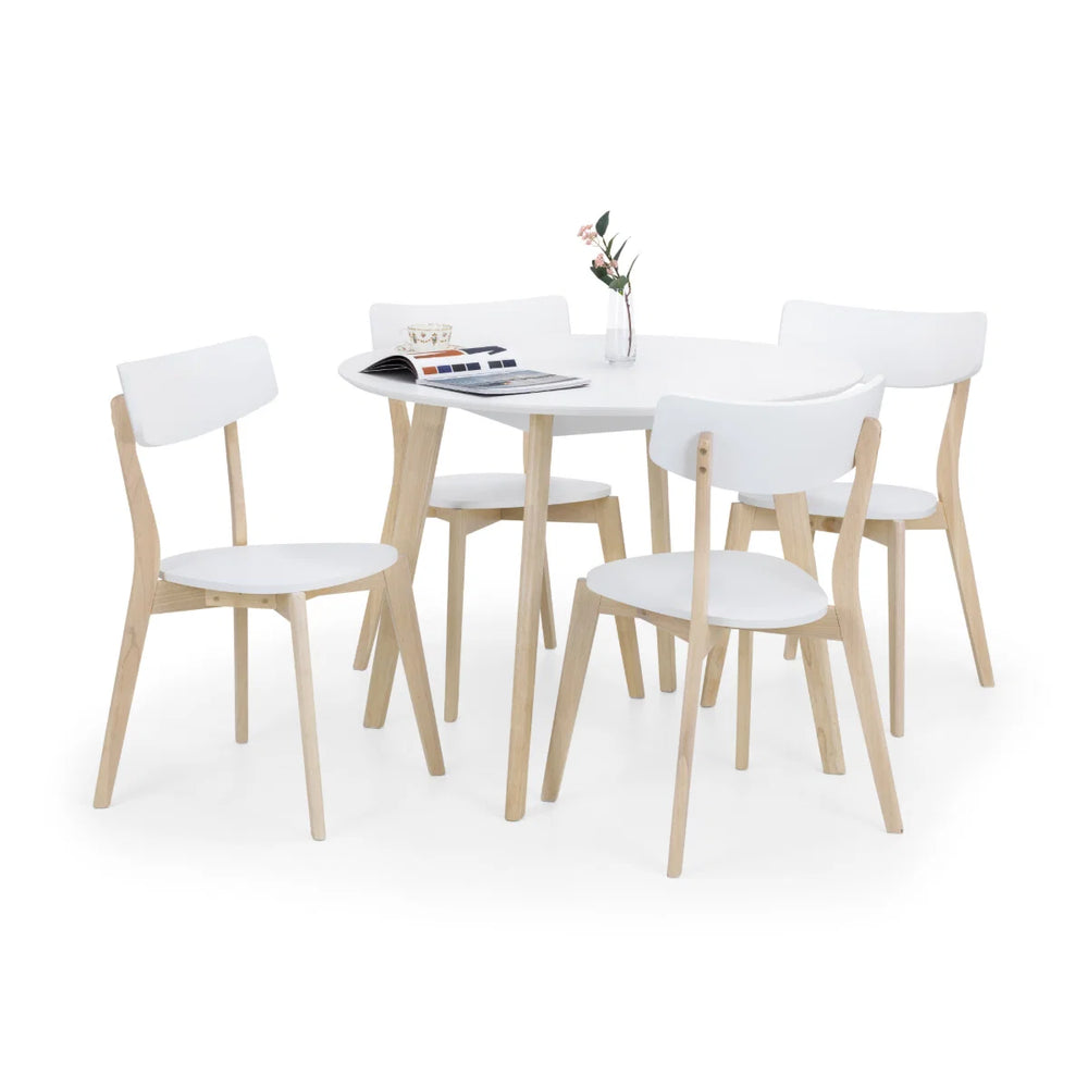 Julian Bowen Casa Round Dining Table with White Lacquer Top & Limed Oak Effect Legs – 100cm