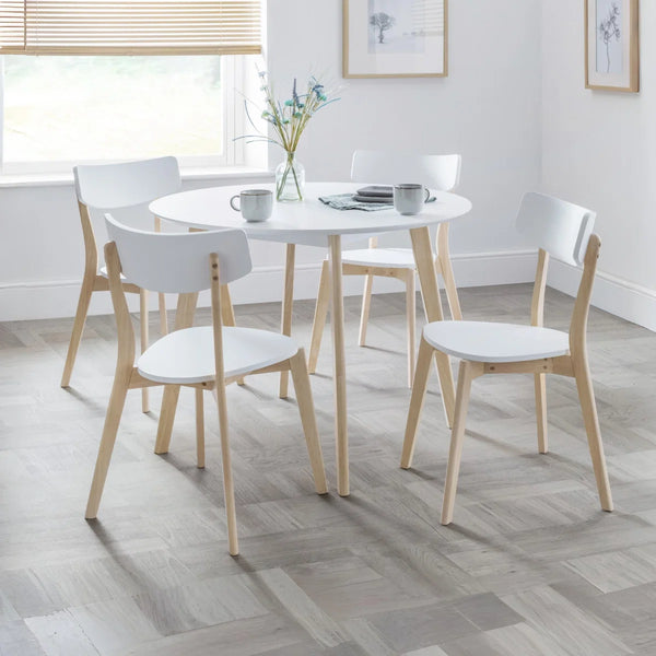 Julian Bowen Casa Round Dining Table with White Lacquer Top & Limed Oak Effect Legs – 100cm