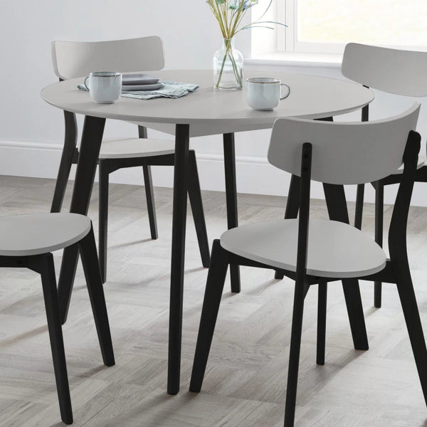 Julian Bowen Casa Round Grey Lacquer Dining Table with Black Wooden Legs – 100cm Modern Retro Kitchen & Dining Table
