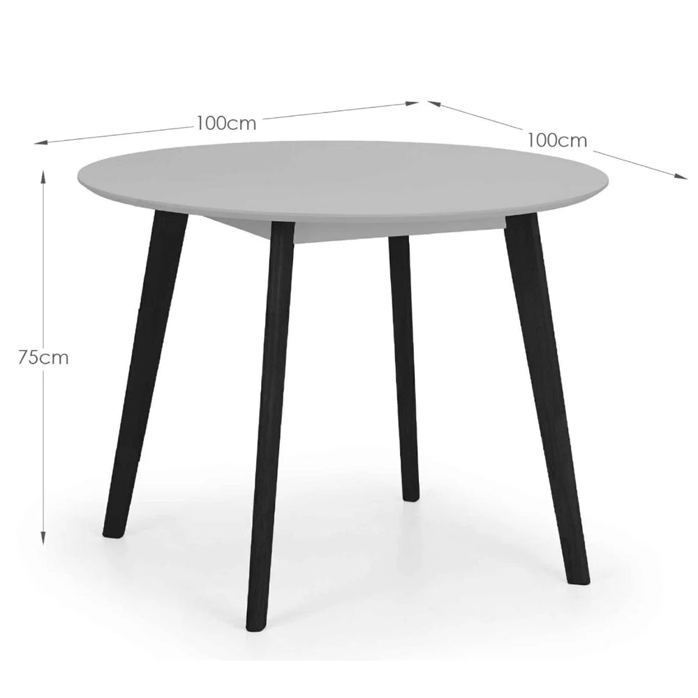 Julian Bowen Casa Round Grey Lacquer Dining Table with Black Wooden Legs – 100cm Modern Retro Kitchen & Dining Table