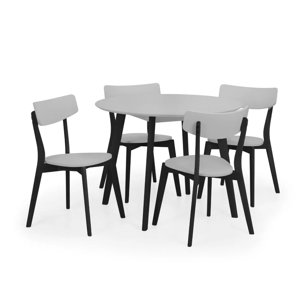 Julian Bowen Casa Round Grey Lacquer Dining Table with Black Wooden Legs – 100cm Modern Retro Kitchen & Dining Table