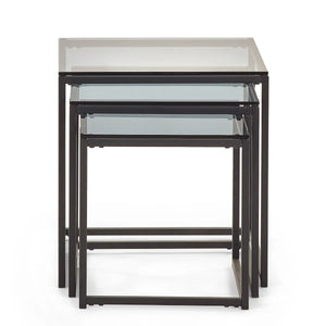 Julian Bowen Chicago Nest of 3 Side Tables with Smoked Glass Tops & Black Metal Frame