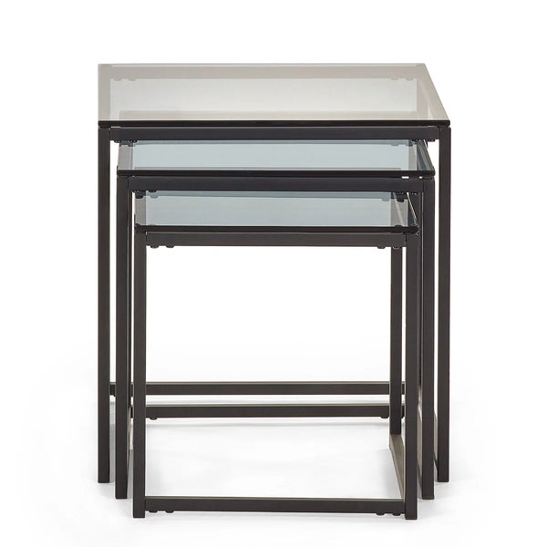 Julian Bowen Chicago Nest of 3 Side Tables with Smoked Glass Tops & Black Metal Frame