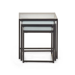 Julian Bowen Chicago Nest of 3 Side Tables with Smoked Glass Tops & Black Metal Frame