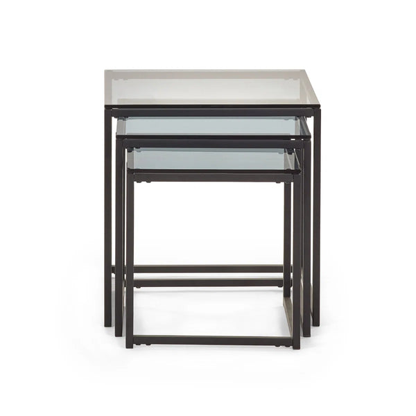 Julian Bowen Chicago Nest of 3 Side Tables with Smoked Glass Tops & Black Metal Frame