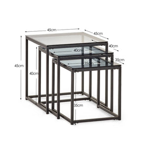 Julian Bowen Chicago Nest of 3 Side Tables with Smoked Glass Tops & Black Metal Frame