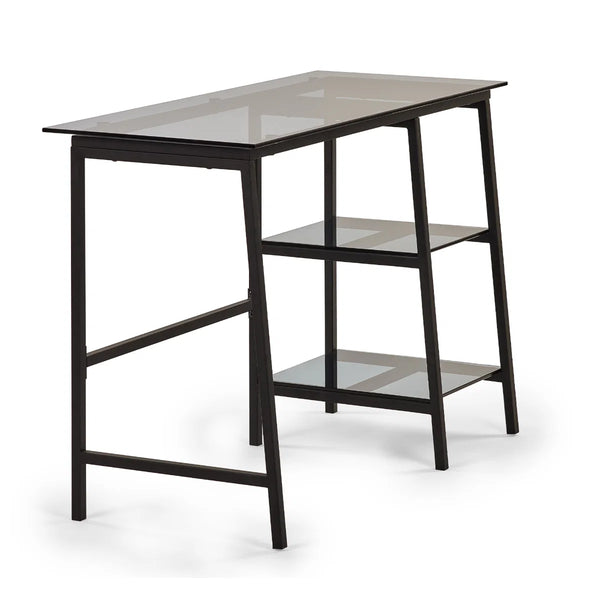Julian Bowen Chicago Smoked Glass Home Office Desk with Minimalist Metal Frame