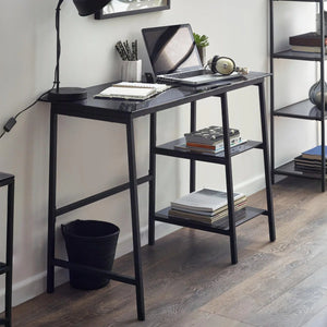 Julian Bowen Chicago Smoked Glass Home Office Desk with Minimalist Metal Frame