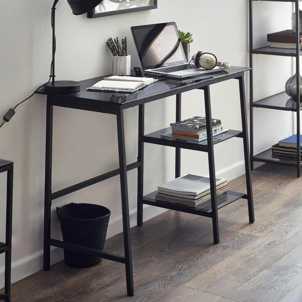 Julian Bowen Chicago Smoked Glass Home Office Desk with Minimalist Metal Frame