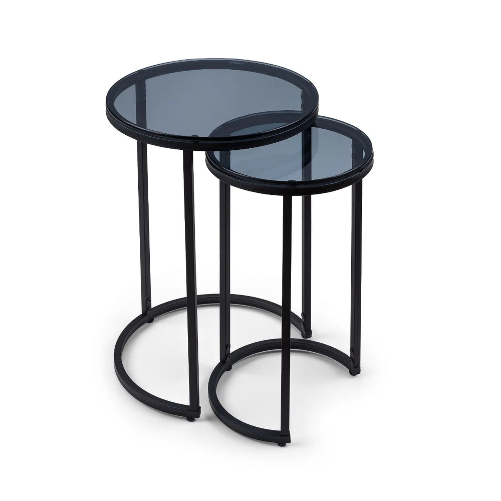 Julian Bowen Chicago Round Smoked Glass Nesting Side Tables – Modern Space-Saving Living Room Accent Tables (Set of 2)