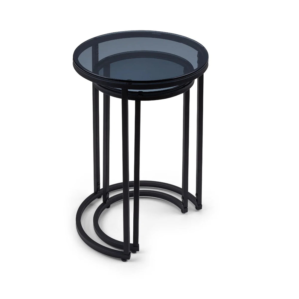 Julian Bowen Chicago Round Smoked Glass Nesting Side Tables – Modern Space-Saving Living Room Accent Tables (Set of 2)