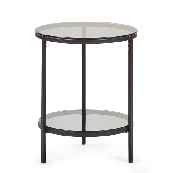 Julian Bowen Chicago Circular Smoked Glass Lamp Table – Modern Round Side Table for Living Room, Bedroom & Lounge
