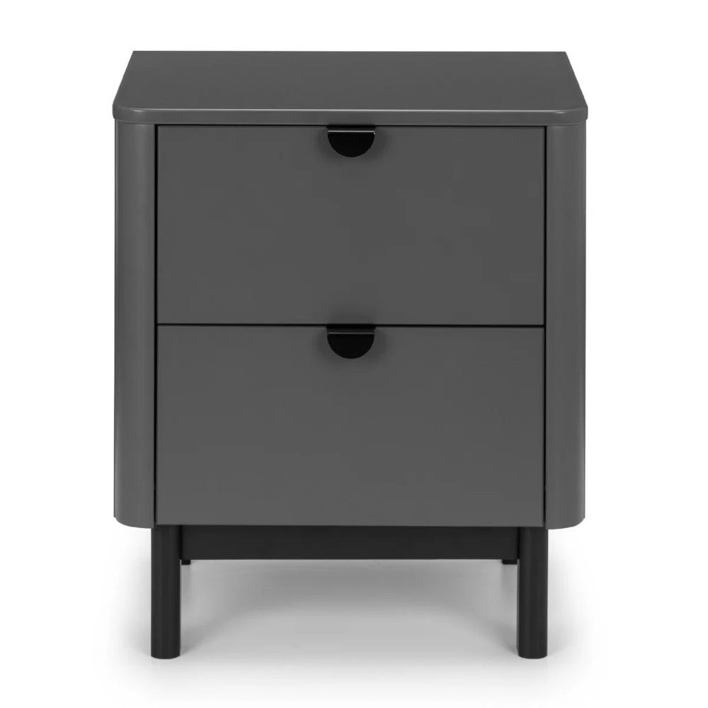Julian Bowen Chloe 2 Drawer Bedside Table in Storm Grey with Satin Black Wooden Legs