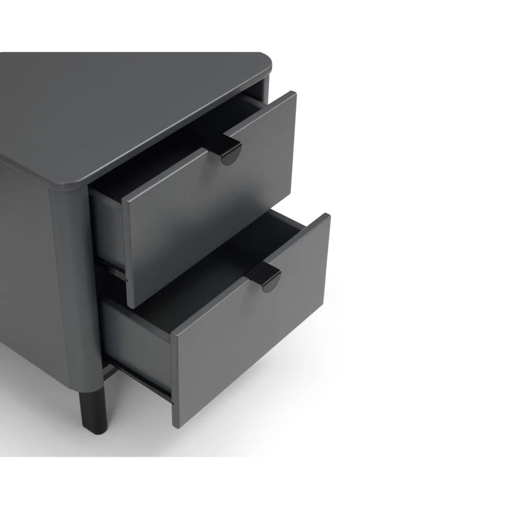 Julian Bowen Chloe 2 Drawer Bedside Table in Storm Grey with Satin Black Wooden Legs