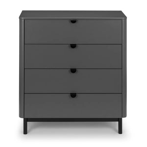 Julian Bowen Chloe 4 Drawer Chest – Storm Grey Lacquered Bedroom Storage Chest with Satin Black Wooden Legs & Handles