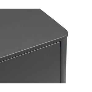 Julian Bowen Chloe 4 Drawer Chest – Storm Grey Lacquered Bedroom Storage Chest with Satin Black Wooden Legs & Handles