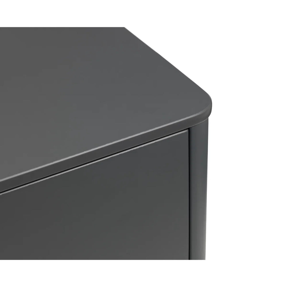 Julian Bowen Chloe 6 Drawer Wide Chest – Storm Grey Lacquered Wooden Chest of Drawers with Satin Black Legs & Handles | Modern Retro Bedroom Storage