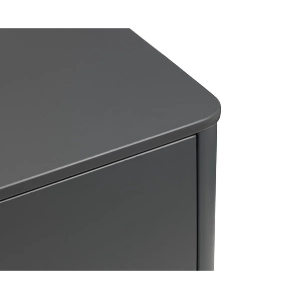 Julian Bowen Chloe 6 Drawer Wide Chest – Storm Grey Lacquered Wooden Chest of Drawers with Satin Black Legs & Handles | Modern Retro Bedroom Storage