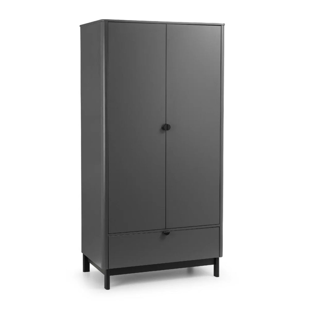 Julian Bowen Chloe 2 Door 1 Drawer Wardrobe in Storm Grey – Modern Wooden Bedroom Storage Cabinet with Hanging Rail & Drawer