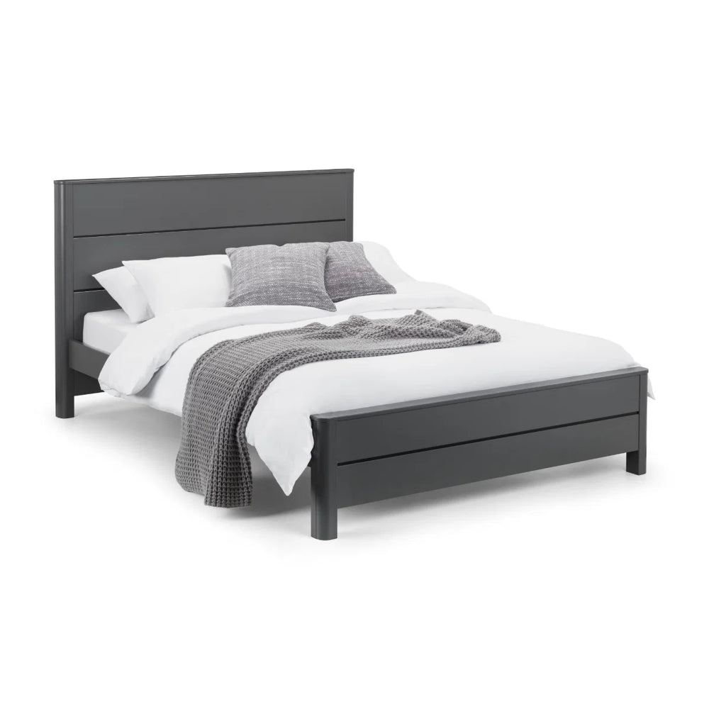 Julian Bowen Chloe Storm Grey Wooden Bed Frame – Modern Retro Design with Rounded Edges & Panel Detail – Double & King Sizes