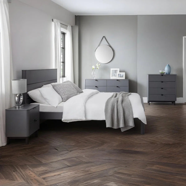 Julian Bowen Chloe Storm Grey Wooden Bed Frame – Modern Retro Design with Rounded Edges & Panel Detail – Double & King Sizes