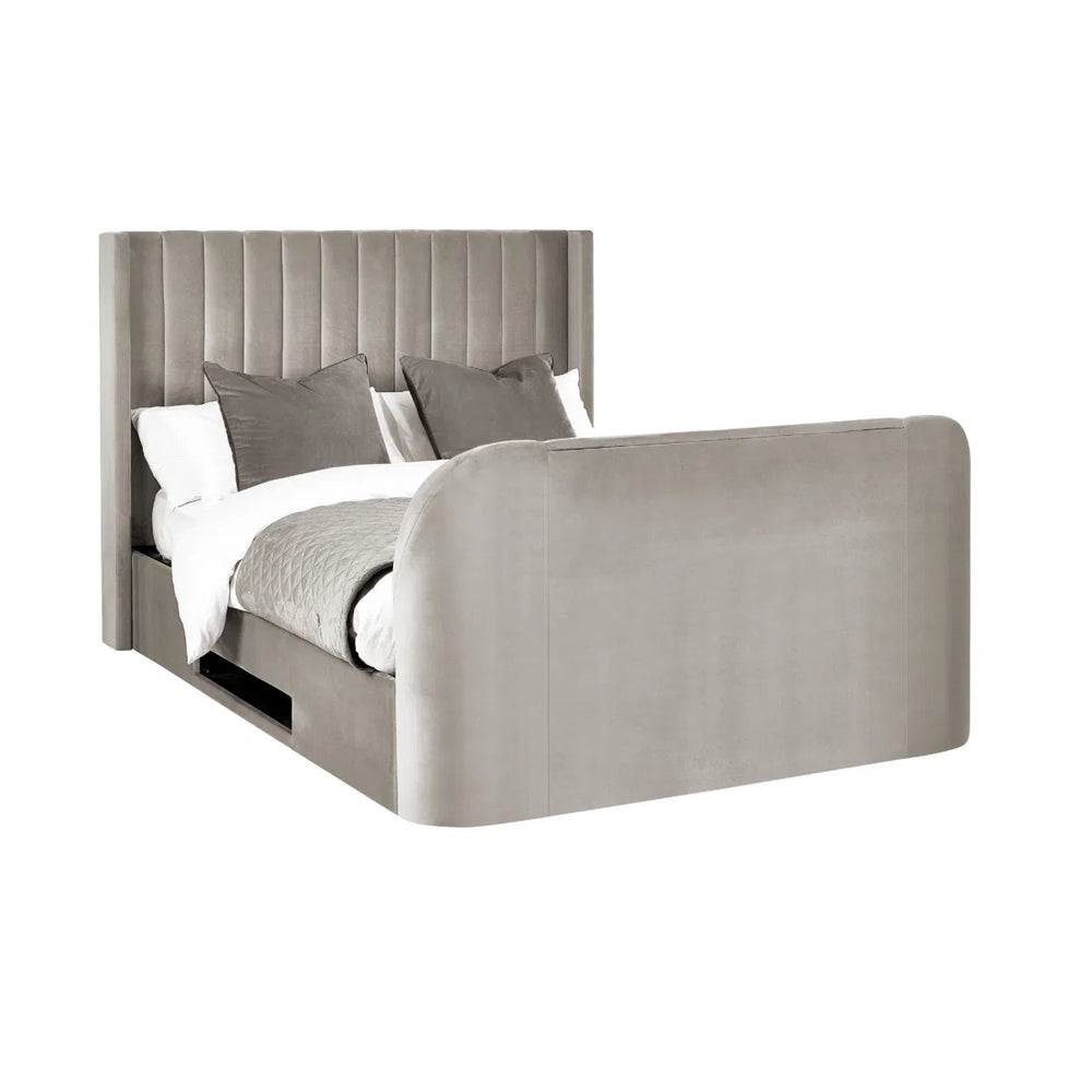 Julian Bowen Clara Side Lift Ottoman TV Bed with Storage Drawer – Light Grey Upholstered Frame