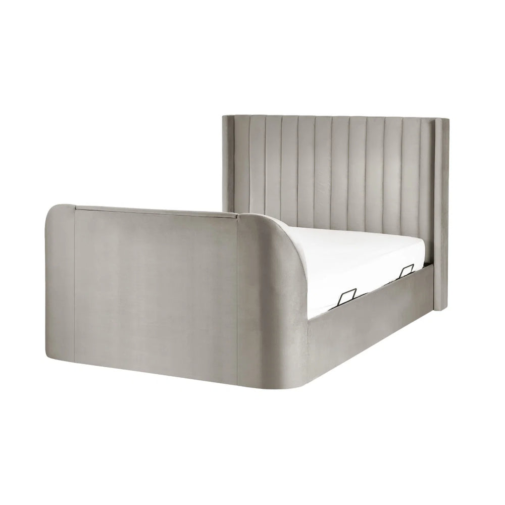 Julian Bowen Clara Side Lift Ottoman TV Bed with Storage Drawer – Light Grey Upholstered Frame
