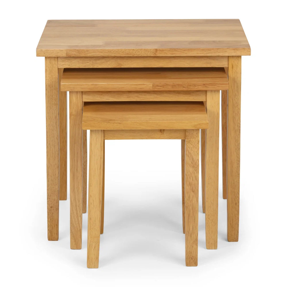 Julian Bowen Cleo Nest of 3 Tables – Solid Rubberwood with Light Oak Finish, Space-Saving Nesting Side Tables for Living Room