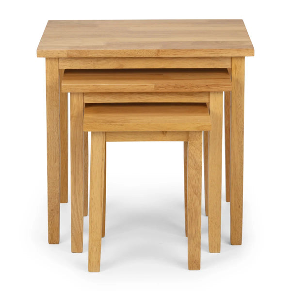 Julian Bowen Cleo Nest of 3 Tables – Solid Rubberwood with Light Oak Finish, Space-Saving Nesting Side Tables for Living Room