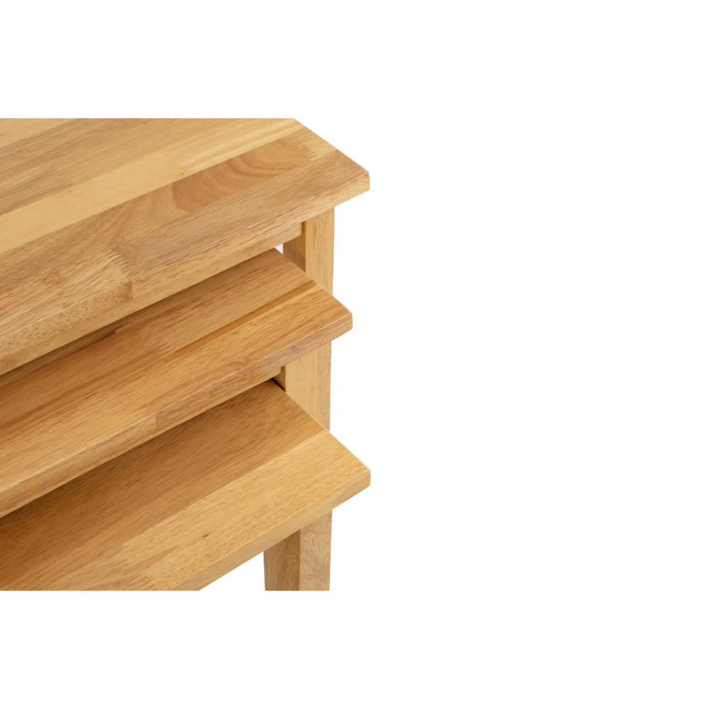 Julian Bowen Cleo Nest of 3 Tables – Solid Rubberwood with Light Oak Finish, Space-Saving Nesting Side Tables for Living Room
