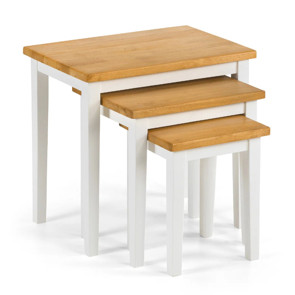 Julian Bowen Cleo Solid Rubberwood Nest of 3 Tables in Light Oak & White Finish