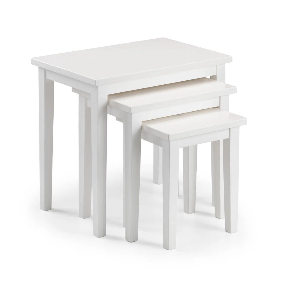 Julian Bowen Cleo White Solid Rubberwood Nest of 3 Tables – Space Saving Painted Wooden Side Table Set