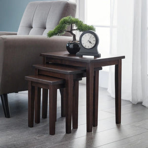 Julian Bowen Cleo Solid Rubberwood Nest of 3 Tables – Mahogany Finish Space Saving Side Tables
