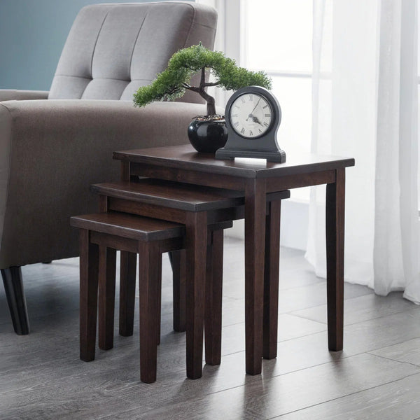 Julian Bowen Cleo Solid Rubberwood Nest of 3 Tables – Mahogany Finish Space Saving Side Tables