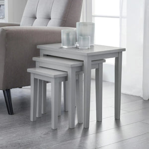 Julian Bowen Cleo Grey Nest of 3 Tables – Solid Malaysian Hardwood Space-Saving Side & Coffee Table Set