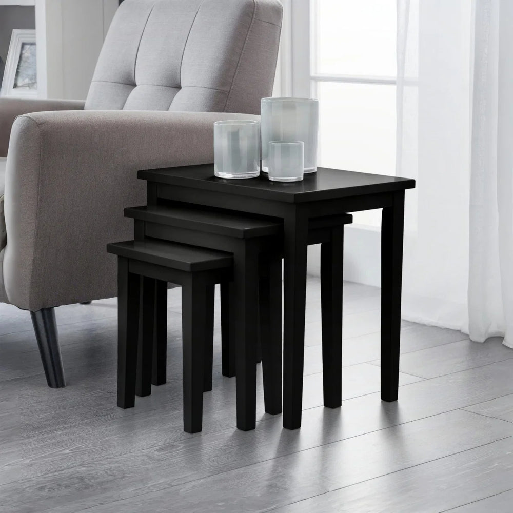 Julian Bowen Cleo Black Solid Malaysian Hardwood Nest of 3 Tables