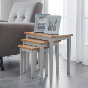 Julian Bowen Cleo Grey & Oak Nest of 3 Tables – Solid Malaysian Hardwood Living Room Side Tables