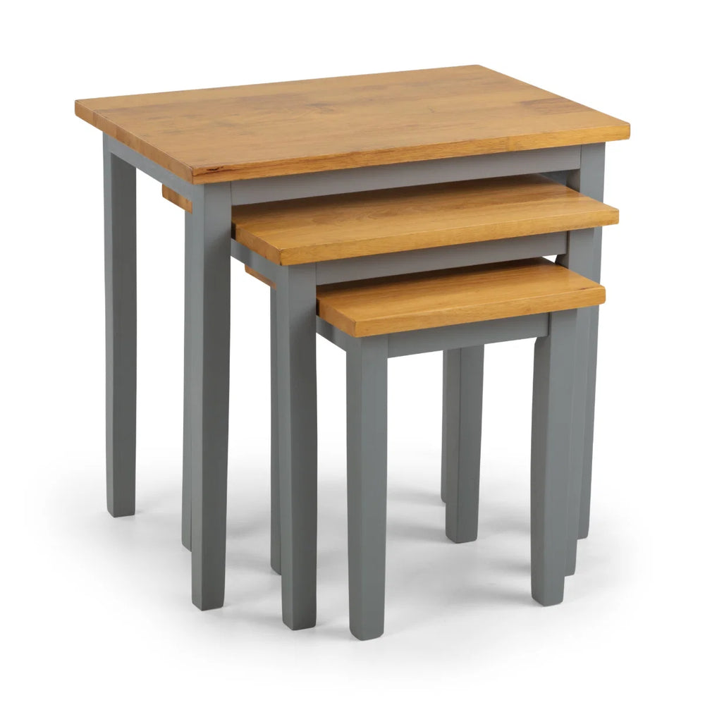 Julian Bowen Cleo Grey & Oak Nest of 3 Tables – Solid Malaysian Hardwood Living Room Side Tables
