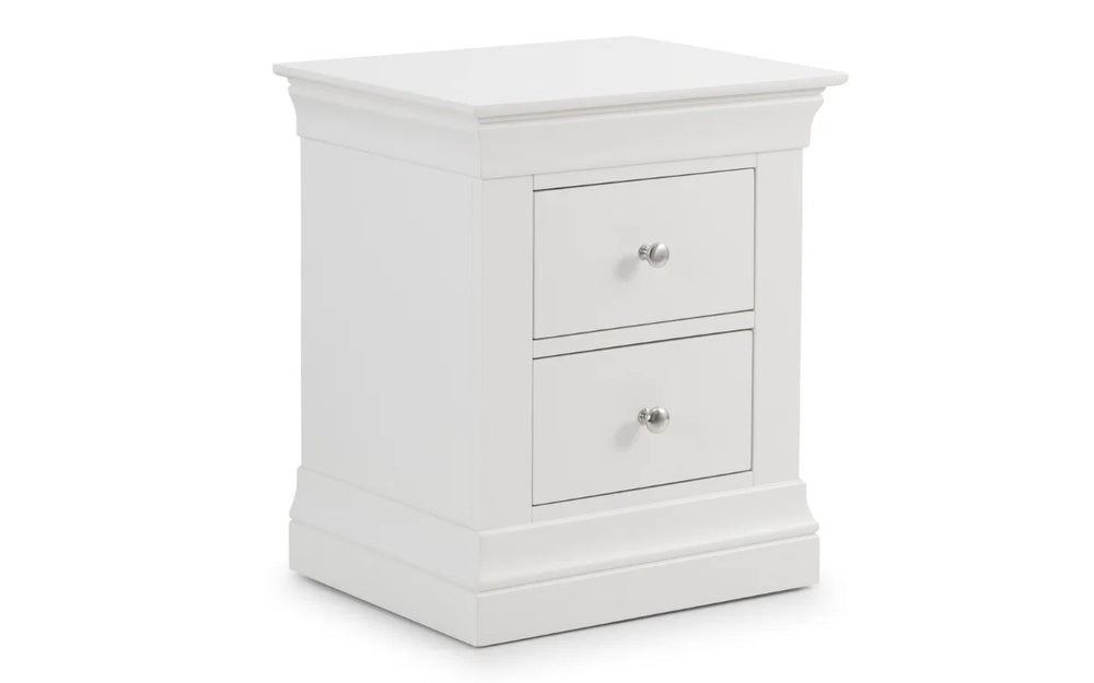 Clermont 2 Drawer Bedside Table – Light Grey Lacquered Wooden Nightstand with Brushed Steel Handles