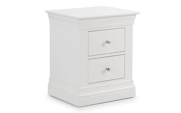 Clermont 2 Drawer Bedside Table – Light Grey Lacquered Wooden Nightstand with Brushed Steel Handles