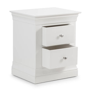 Julian Bowen Clermont 2 Drawer Bedside Table in Surf White – Solid Pine & MDF Nightstand with Brushed Steel Handles