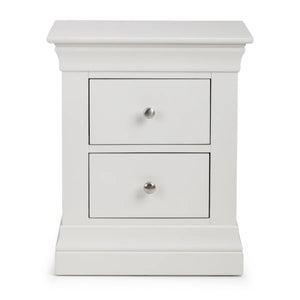 Julian Bowen Clermont 2 Drawer Bedside Table in Surf White – Solid Pine & MDF Nightstand with Brushed Steel Handles