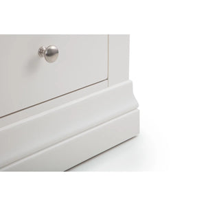 Julian Bowen Clermont 2 Drawer Bedside Table in Surf White – Solid Pine & MDF Nightstand with Brushed Steel Handles