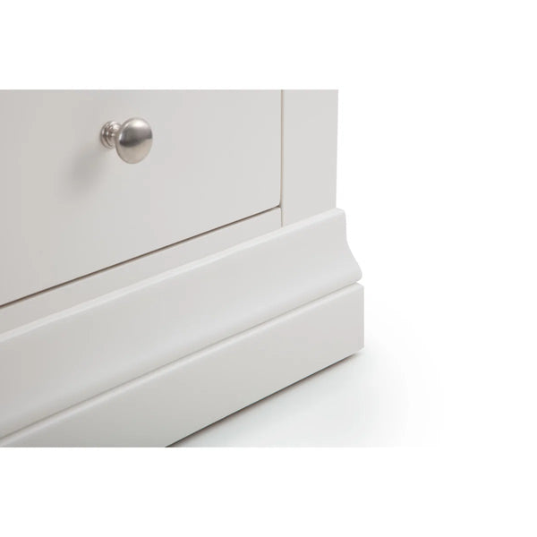 Julian Bowen Clermont 2 Drawer Bedside Table in Surf White – Solid Pine & MDF Nightstand with Brushed Steel Handles