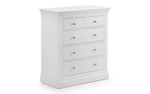 Julian Bowen Clermont 3+2 Drawer Chest in White Lacquer with Pine & MDF Construction