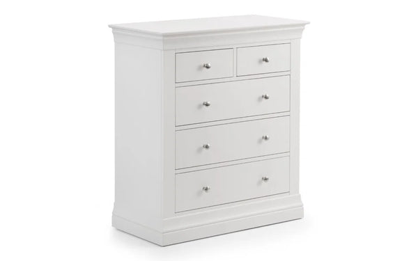 Julian Bowen Clermont 3+2 Drawer Chest in White Lacquer with Pine & MDF Construction
