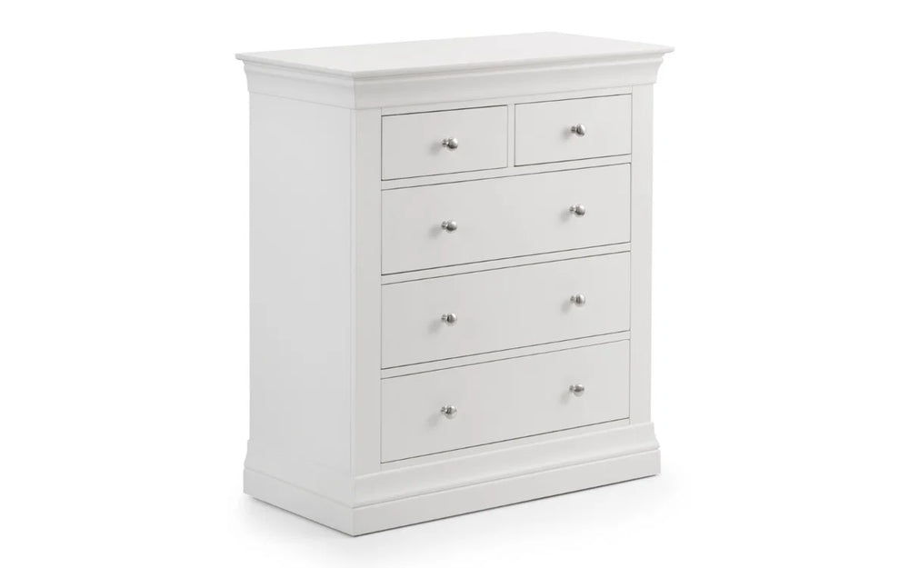 Julian Bowen Clermont 3+2 Drawer Chest in White Lacquer with Pine & MDF Construction