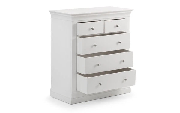 Julian Bowen Clermont 3+2 Drawer Chest in White Lacquer with Pine & MDF Construction