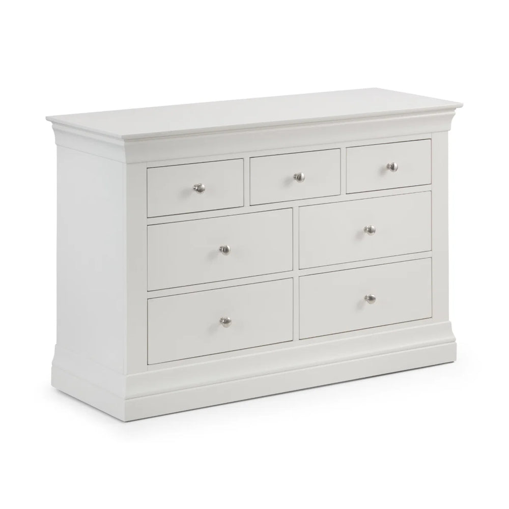 Julian Bowen Clermont 4+3 Drawer Chest in White Lacquer – French Style Wooden Bedroom Storage Cabinet